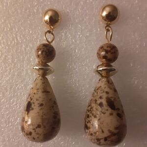 Chic Gold and Brown Speckled Drop Earrings